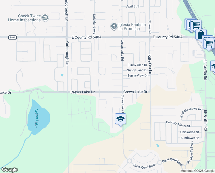 map of restaurants, bars, coffee shops, grocery stores, and more near 3933 Lemon Tree Court in Lakeland
