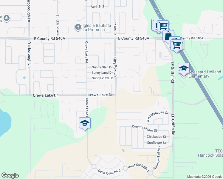 map of restaurants, bars, coffee shops, grocery stores, and more near 6549 Ami Ann Court in Lakeland