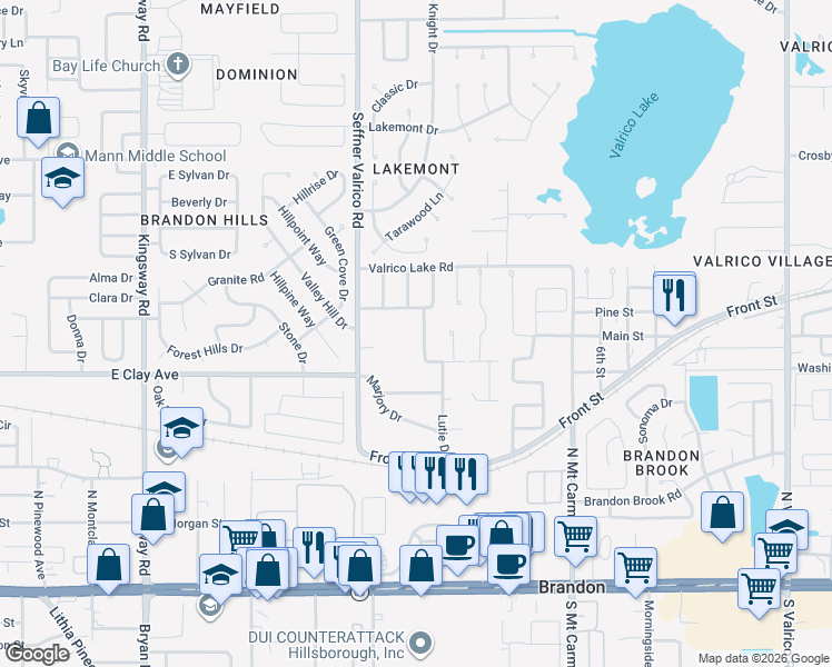 map of restaurants, bars, coffee shops, grocery stores, and more near 508 Orange Lawn Drive in Valrico