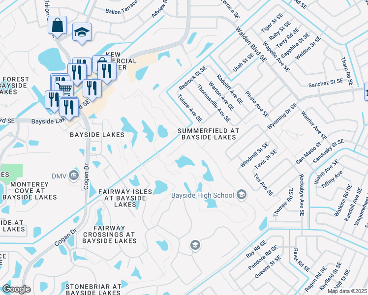 map of restaurants, bars, coffee shops, grocery stores, and more near 872 Yellow Wood Court Southeast in Palm Bay