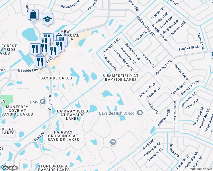 map of restaurants, bars, coffee shops, grocery stores, and more near 872 Yellow Wood Court Southeast in Palm Bay