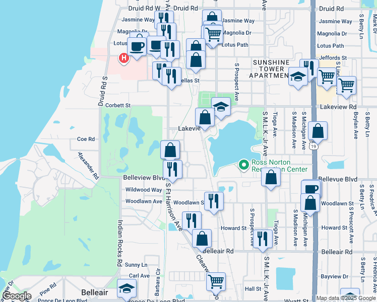 map of restaurants, bars, coffee shops, grocery stores, and more near 1399 Hamlet Avenue in Clearwater