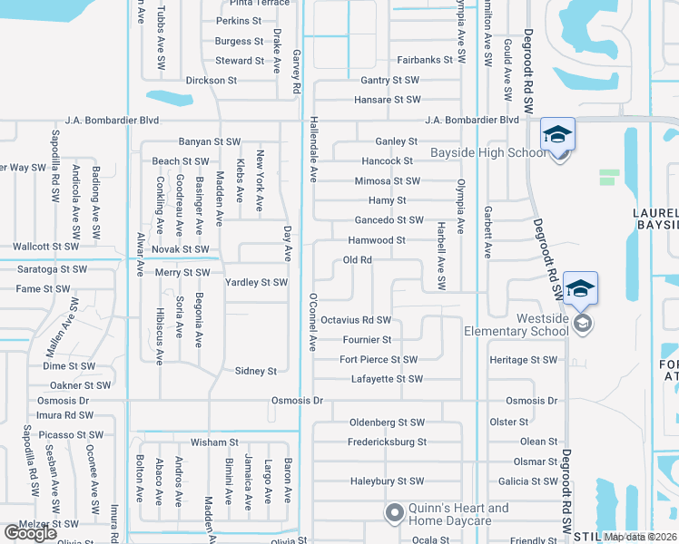 map of restaurants, bars, coffee shops, grocery stores, and more near 502 Old Road in Palm Bay