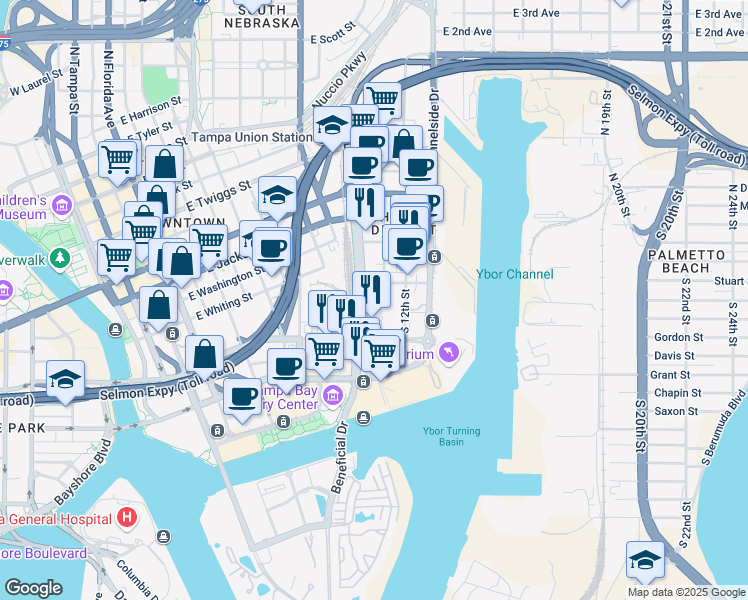 map of restaurants, bars, coffee shops, grocery stores, and more near 1226 East Cumberland Avenue in Tampa