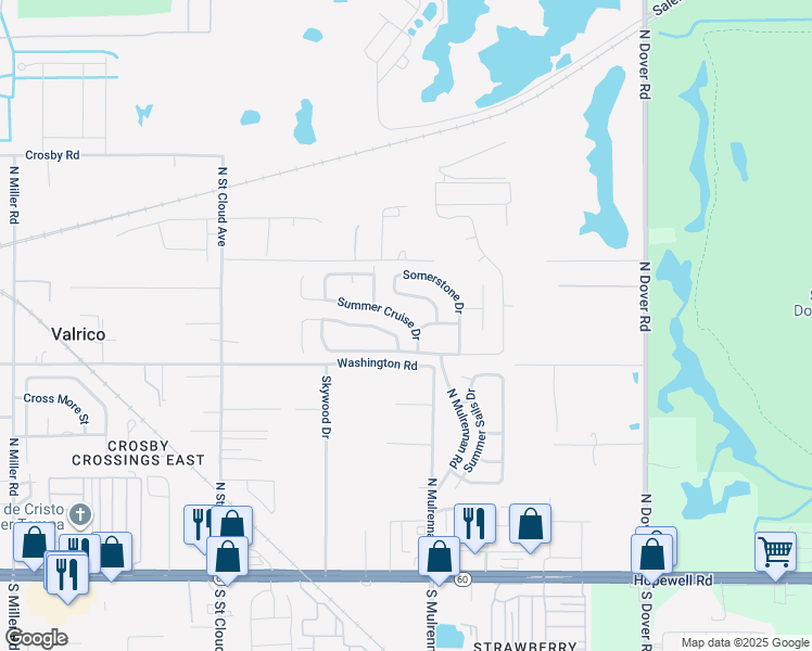 map of restaurants, bars, coffee shops, grocery stores, and more near 3219 Summer Cruise Drive in Valrico