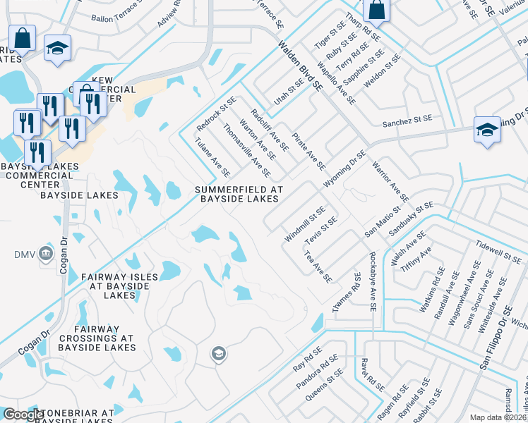 map of restaurants, bars, coffee shops, grocery stores, and more near 907 Sanger Street in Palm Bay