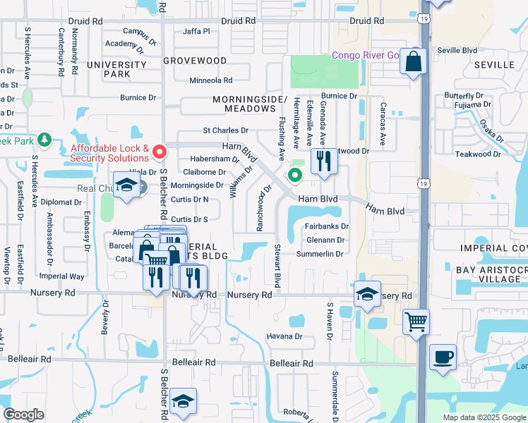 map of restaurants, bars, coffee shops, grocery stores, and more near 1345 Ranchwood Dr in Clearwater