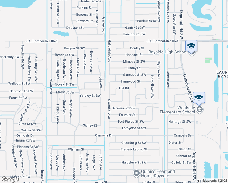 map of restaurants, bars, coffee shops, grocery stores, and more near 502 Old Road in Palm Bay