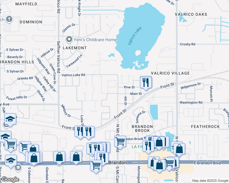 map of restaurants, bars, coffee shops, grocery stores, and more near 1510 Main Street in Valrico
