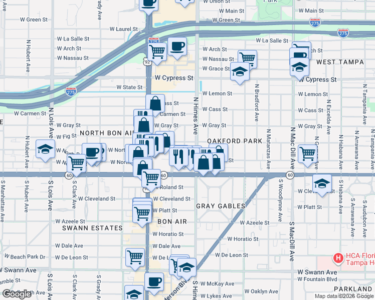 map of restaurants, bars, coffee shops, grocery stores, and more near 218 North Clearview Avenue in Tampa