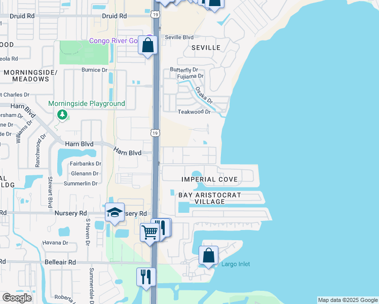 map of restaurants, bars, coffee shops, grocery stores, and more near 19135 US Highway 19 North in Clearwater