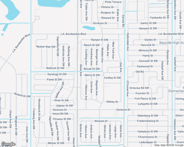 map of restaurants, bars, coffee shops, grocery stores, and more near 799 Merry Street Southwest in Palm Bay