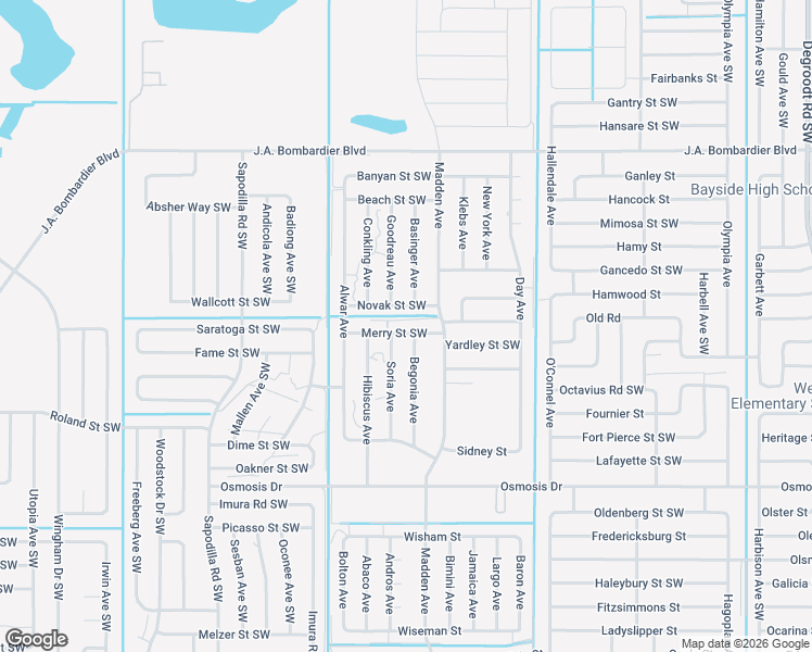map of restaurants, bars, coffee shops, grocery stores, and more near 799 Merry Street Southwest in Palm Bay