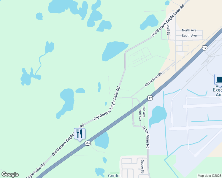 map of restaurants, bars, coffee shops, grocery stores, and more near 2410 Gerties Road in Bartow