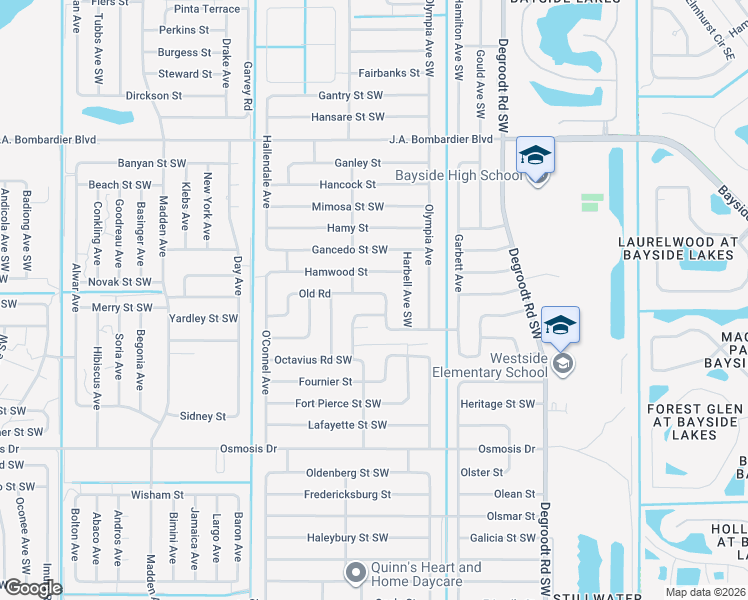 map of restaurants, bars, coffee shops, grocery stores, and more near 2110 Gandy Road Southwest in Palm Bay