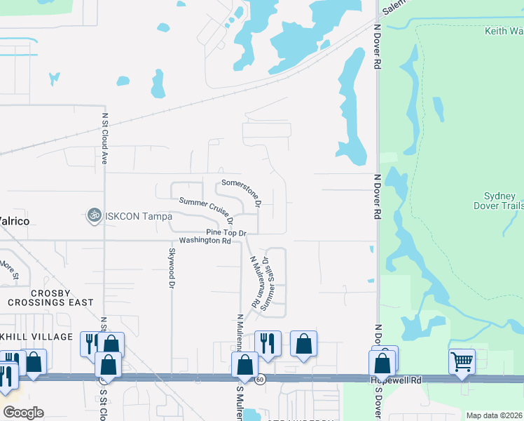 map of restaurants, bars, coffee shops, grocery stores, and more near 515 Somerstone Drive in Valrico