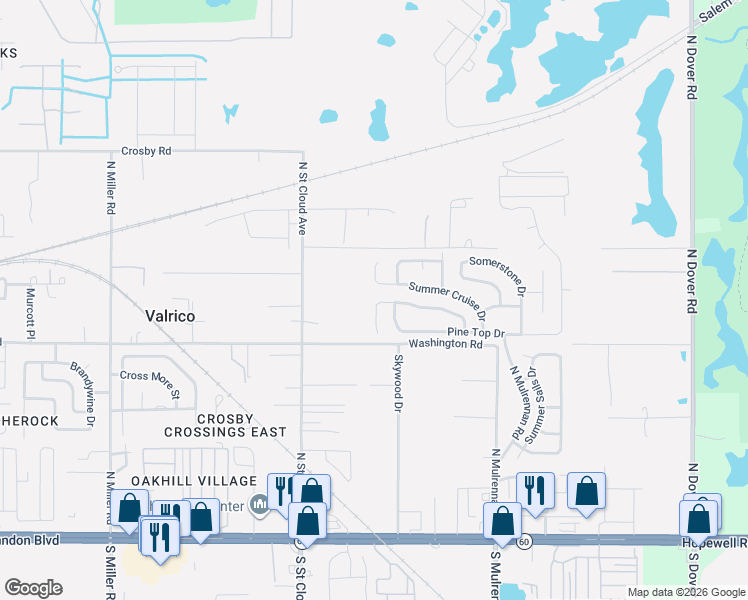 map of restaurants, bars, coffee shops, grocery stores, and more near 3022 Summer House Drive in Valrico