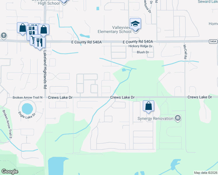 map of restaurants, bars, coffee shops, grocery stores, and more near 2650 Brookside Bluff Loop in Lakeland