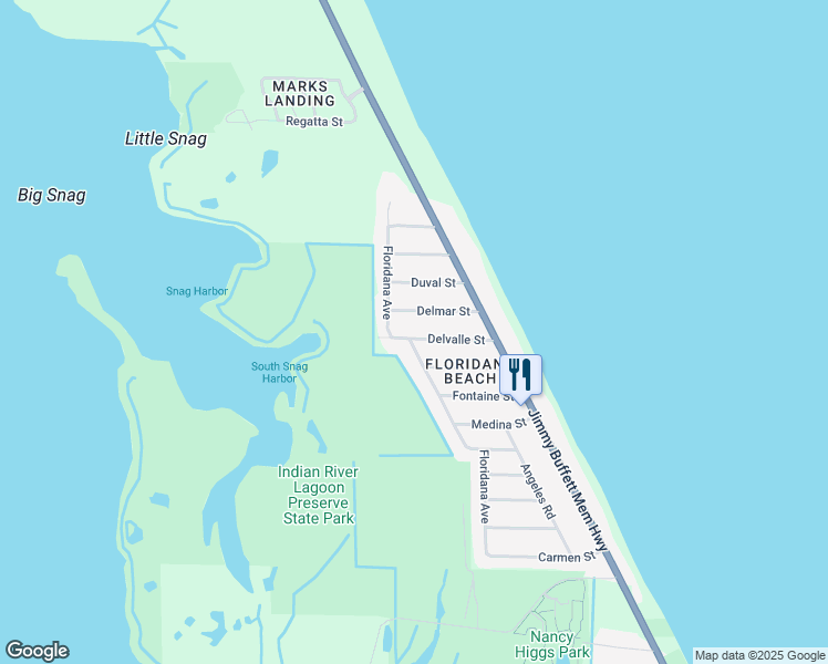map of restaurants, bars, coffee shops, grocery stores, and more near 122 Delvalle Street in Melbourne Beach