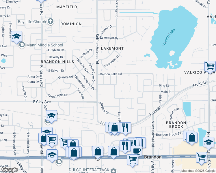map of restaurants, bars, coffee shops, grocery stores, and more near 508 Orange Lawn Drive in Valrico