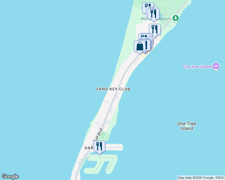 map of restaurants, bars, coffee shops, grocery stores, and more near 1380 Gulf Boulevard in Clearwater