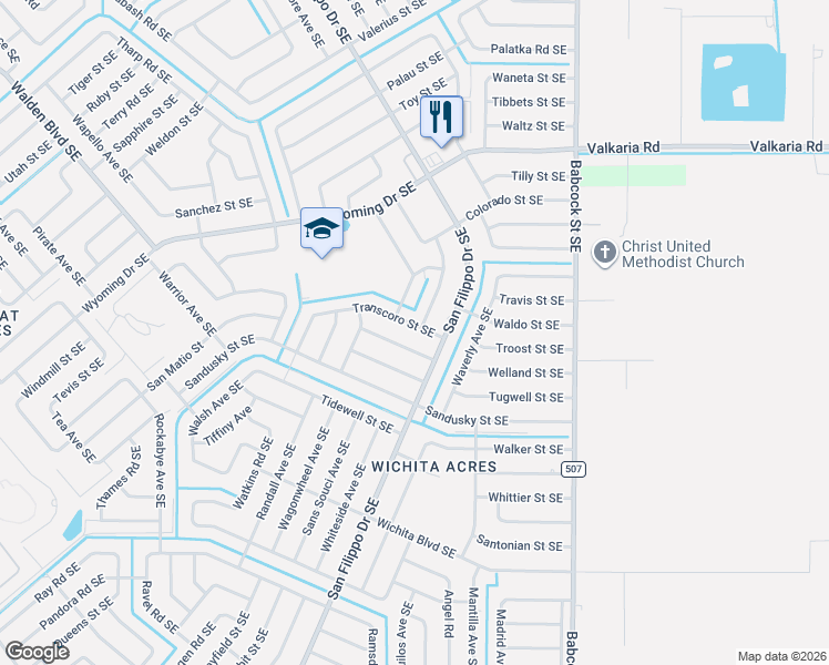 map of restaurants, bars, coffee shops, grocery stores, and more near 1460 Waldrun Street Southeast in Palm Bay