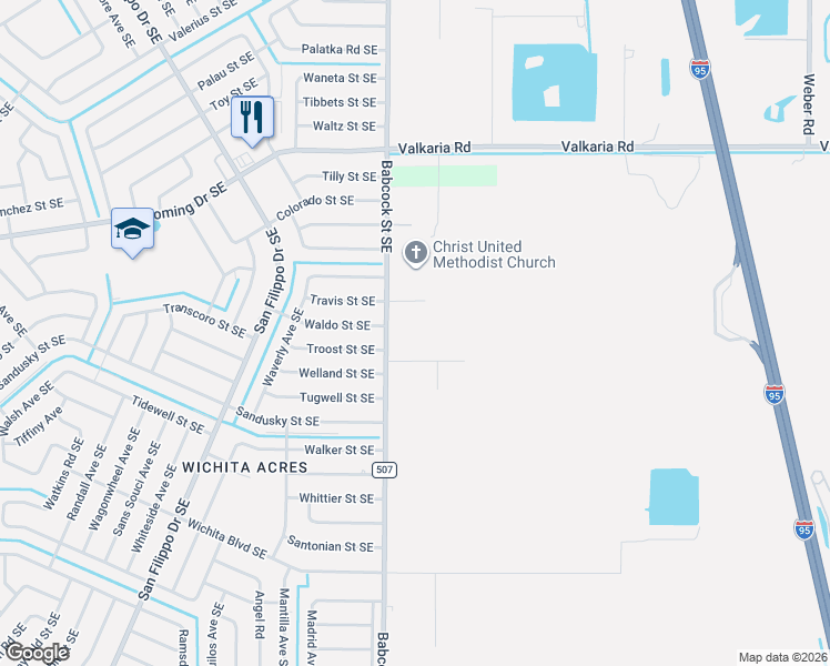 map of restaurants, bars, coffee shops, grocery stores, and more near 7875 Babcock Street Southeast in Grant-Valkaria