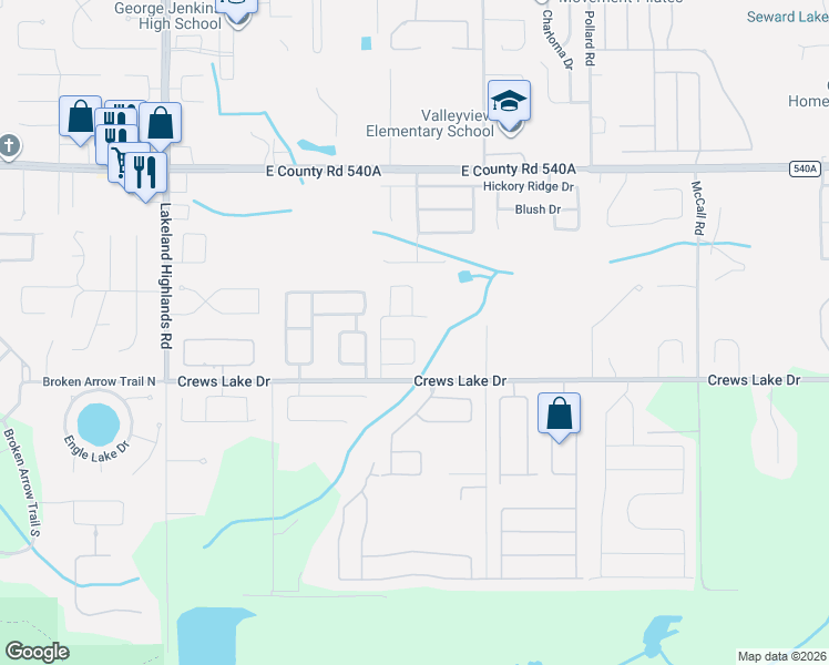 map of restaurants, bars, coffee shops, grocery stores, and more near 2682 Hickory View Loop in Lakeland
