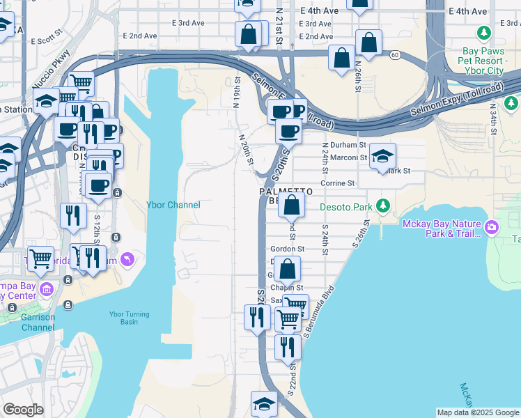 map of restaurants, bars, coffee shops, grocery stores, and more near U.S. 41 Business in Tampa