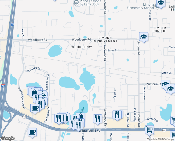 map of restaurants, bars, coffee shops, grocery stores, and more near 1700-2008 Camp Florida Road in Brandon