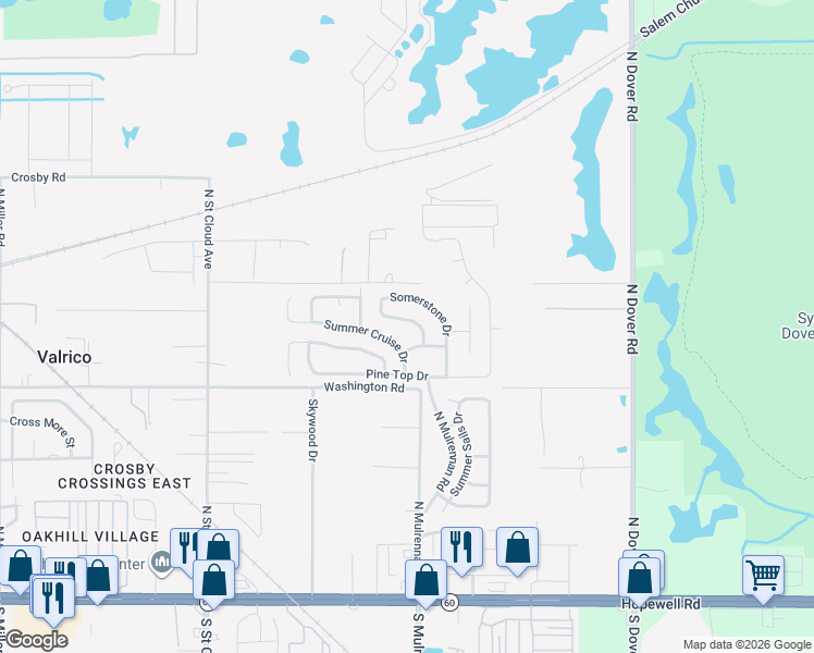map of restaurants, bars, coffee shops, grocery stores, and more near 630 Somerstone Drive in Valrico