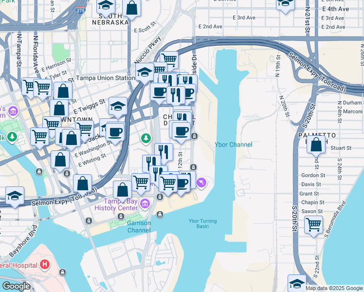 map of restaurants, bars, coffee shops, grocery stores, and more near in Tampa