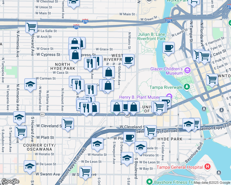 map of restaurants, bars, coffee shops, grocery stores, and more near 501 North Newport Avenue in Tampa
