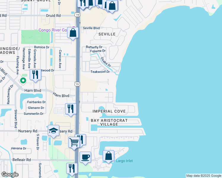 map of restaurants, bars, coffee shops, grocery stores, and more near 19321 U.S. 19 in Clearwater