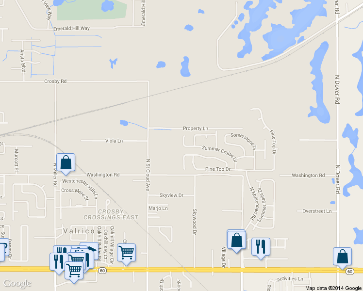 map of restaurants, bars, coffee shops, grocery stores, and more near 3015 Summer Cruise Drive in Valrico
