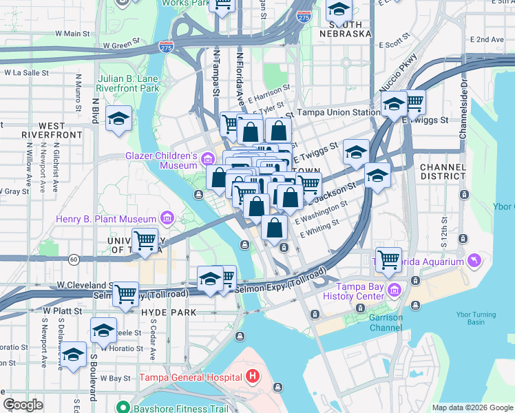 map of restaurants, bars, coffee shops, grocery stores, and more near in Tampa