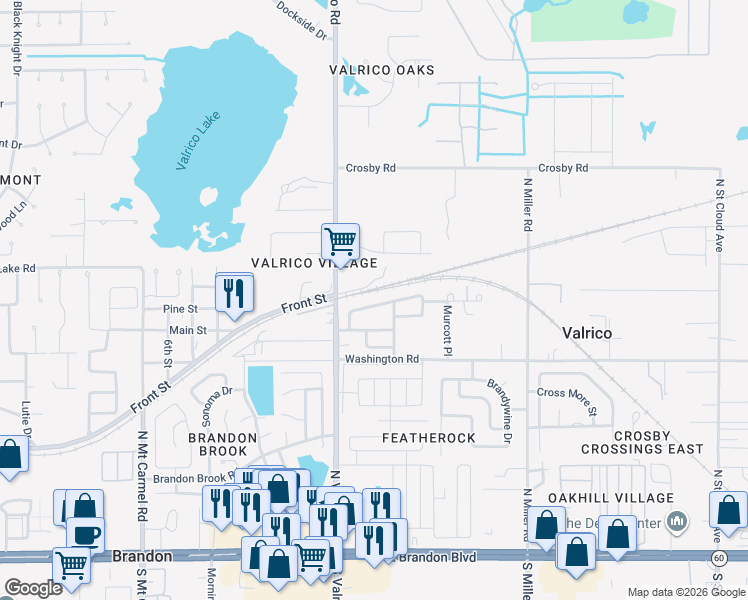 map of restaurants, bars, coffee shops, grocery stores, and more near 2126 Ridgemore Drive in Valrico