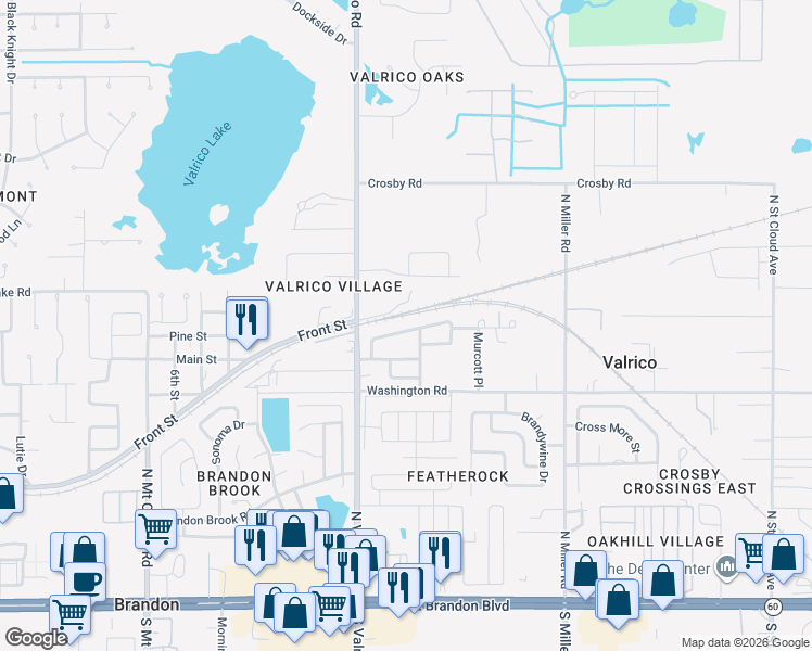 map of restaurants, bars, coffee shops, grocery stores, and more near 2130 Ridgemore Drive in Valrico