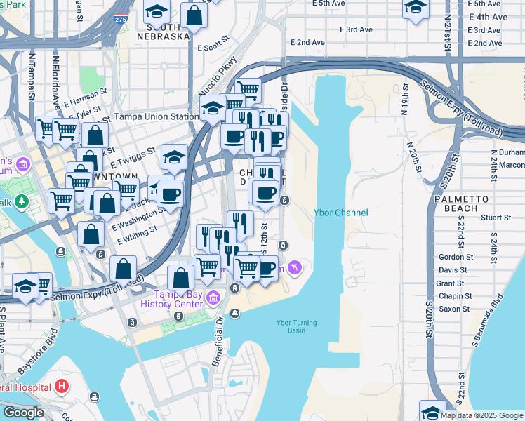 map of restaurants, bars, coffee shops, grocery stores, and more near 112 North 12th Street in Tampa