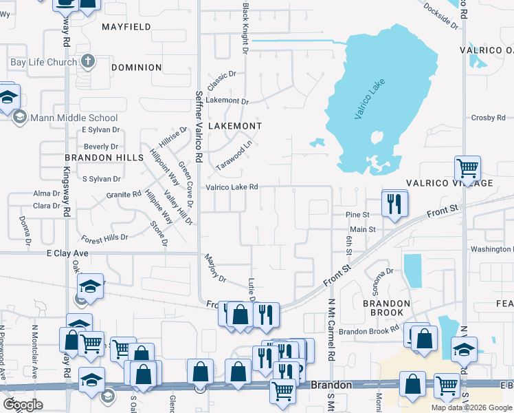 map of restaurants, bars, coffee shops, grocery stores, and more near 606 Morrill Court in Valrico