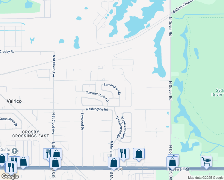 map of restaurants, bars, coffee shops, grocery stores, and more near 732 Somerstone Drive in Valrico