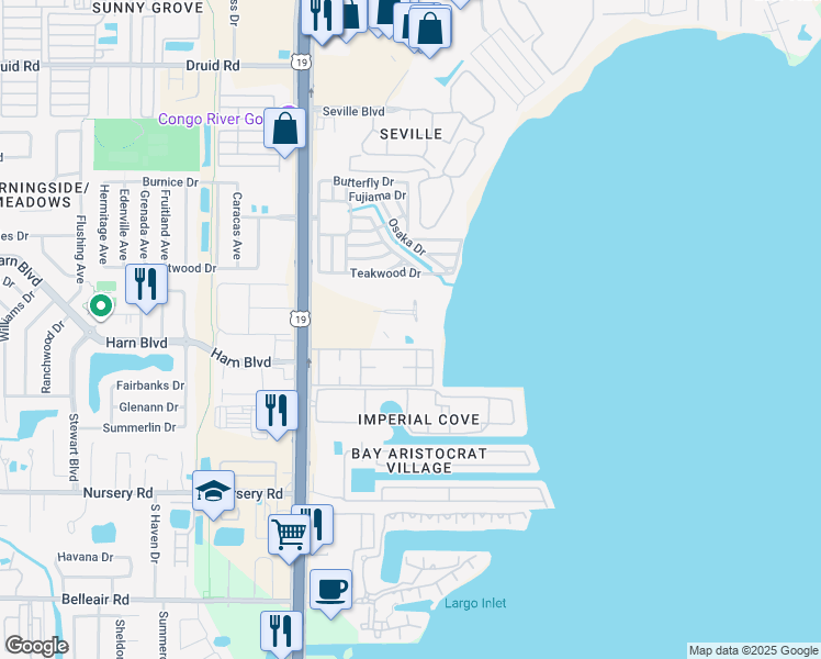map of restaurants, bars, coffee shops, grocery stores, and more near 19337 U.S. 19 in Clearwater