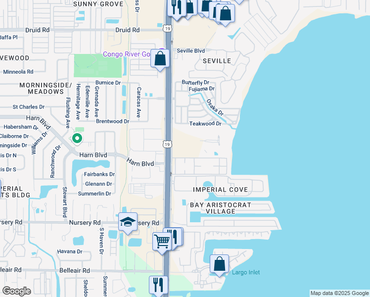 map of restaurants, bars, coffee shops, grocery stores, and more near 19321 U.S. 19 in Clearwater