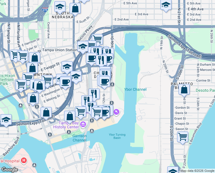 map of restaurants, bars, coffee shops, grocery stores, and more near in Tampa