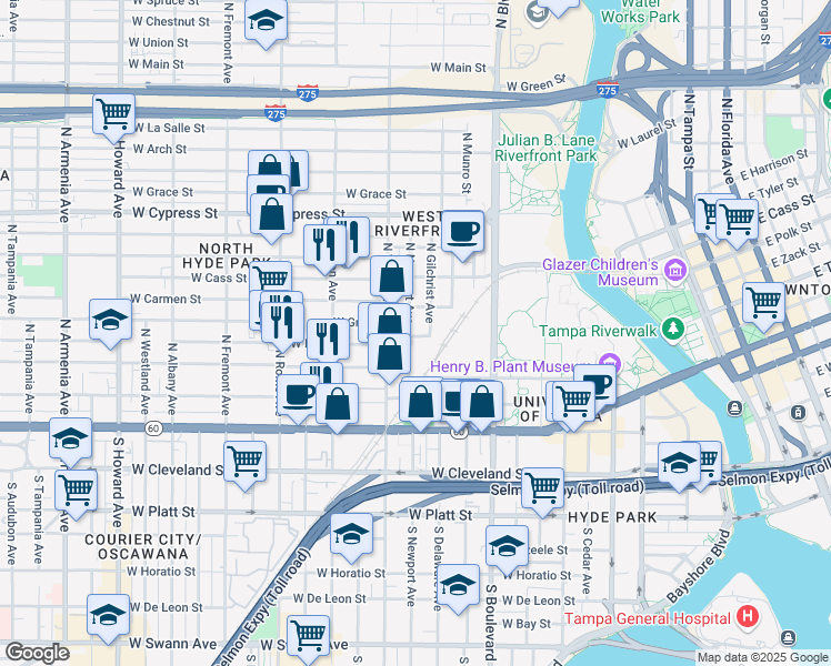 map of restaurants, bars, coffee shops, grocery stores, and more near 501 North Newport Avenue in Tampa