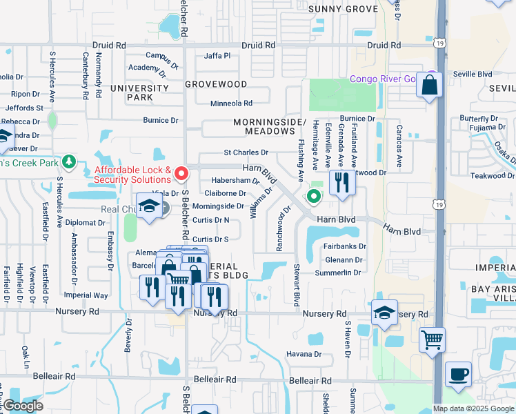map of restaurants, bars, coffee shops, grocery stores, and more near 1331 Williams Drive in Clearwater
