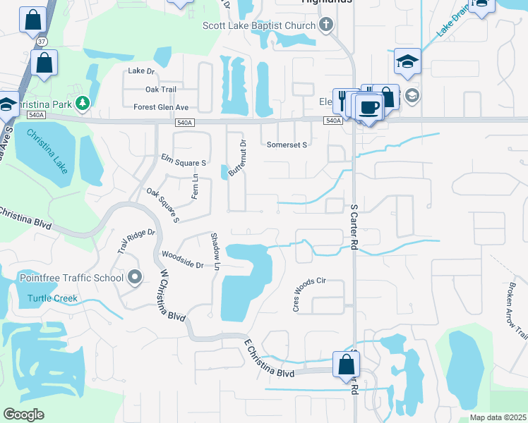 map of restaurants, bars, coffee shops, grocery stores, and more near 737 Beechnut Place in Lakeland