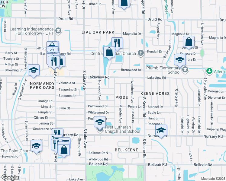 map of restaurants, bars, coffee shops, grocery stores, and more near 1715 Balmoral Dr in Clearwater
