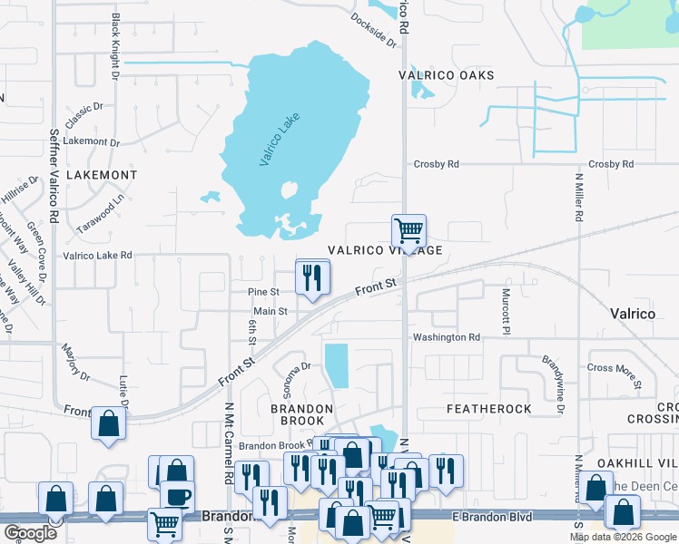 map of restaurants, bars, coffee shops, grocery stores, and more near 2038 Front Street in Valrico