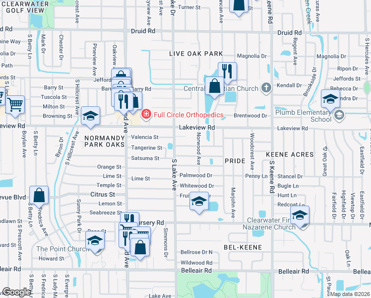 map of restaurants, bars, coffee shops, grocery stores, and more near 1617 Balmoral Dr in Clearwater